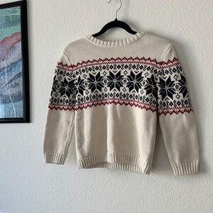Elegant Cream Crewneck Sweater with Black and Red Accents